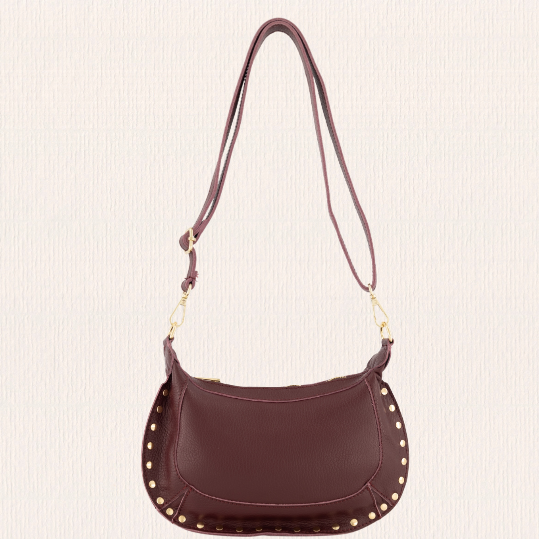 Leren schoudertas met studs bordeaux
