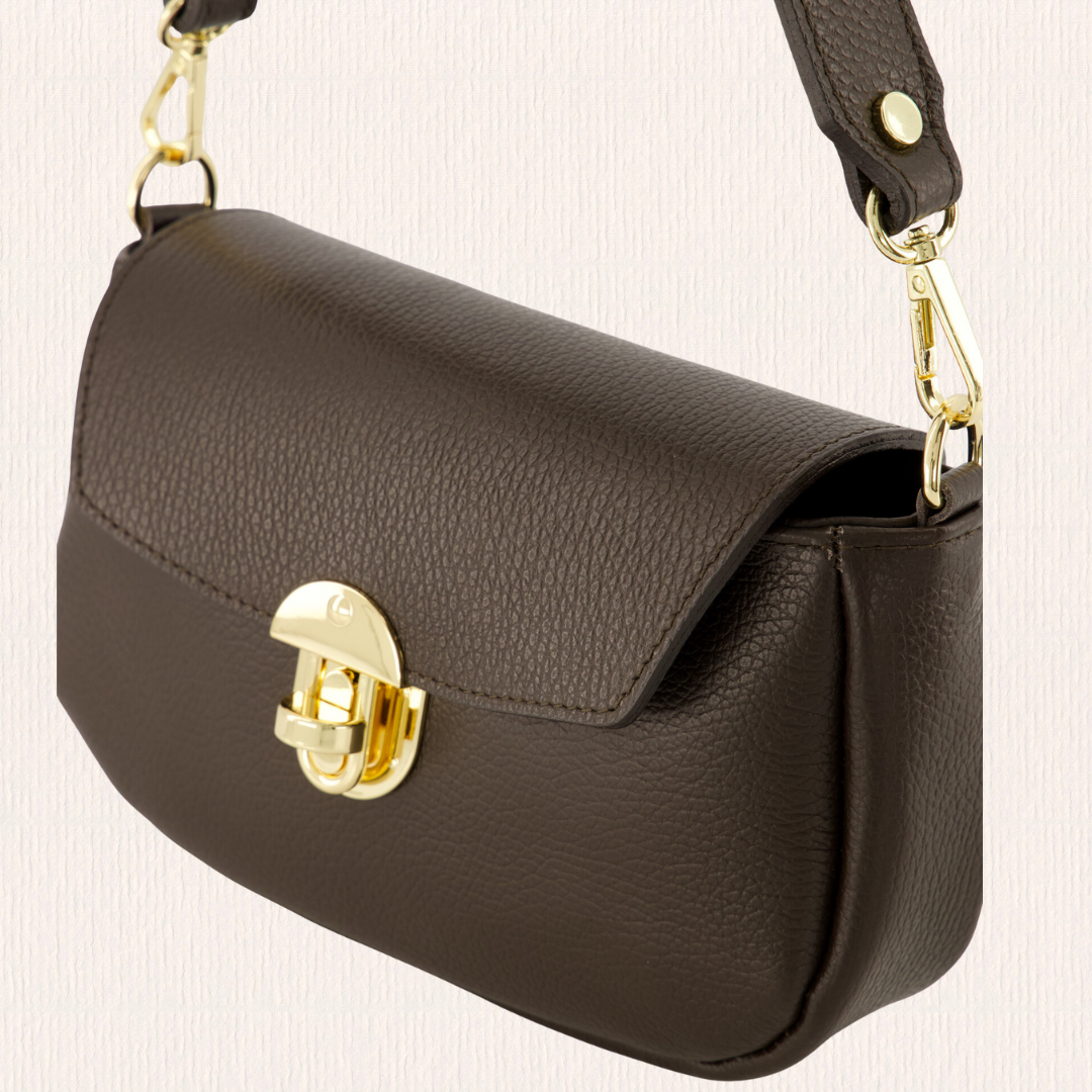 Handtas met gouden hardware donkerbruin