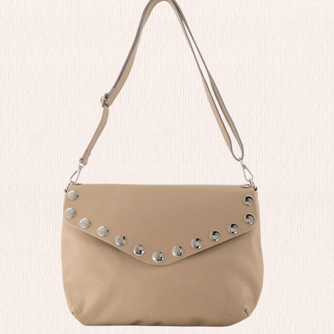 Leren crossbodybag taupe