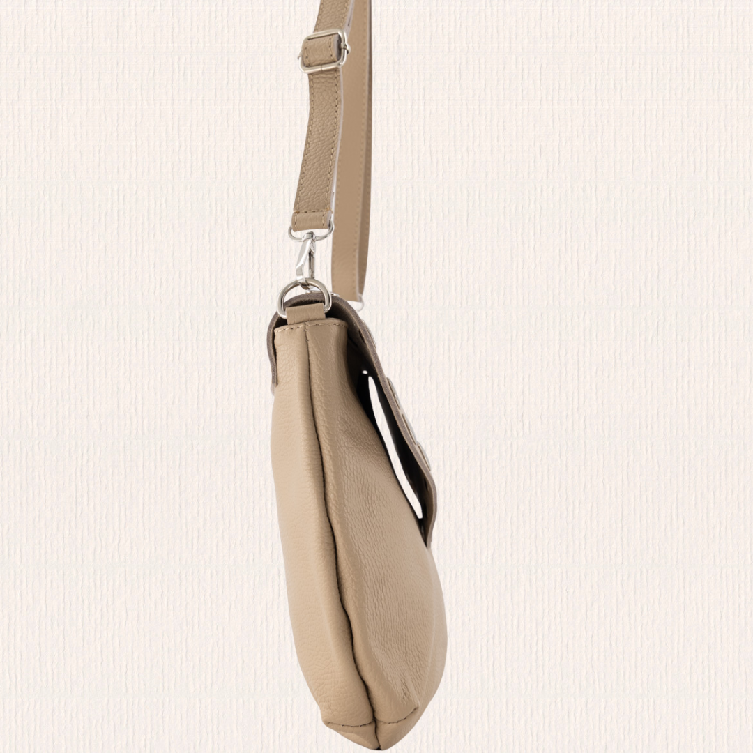 Leren crossbodybag taupe