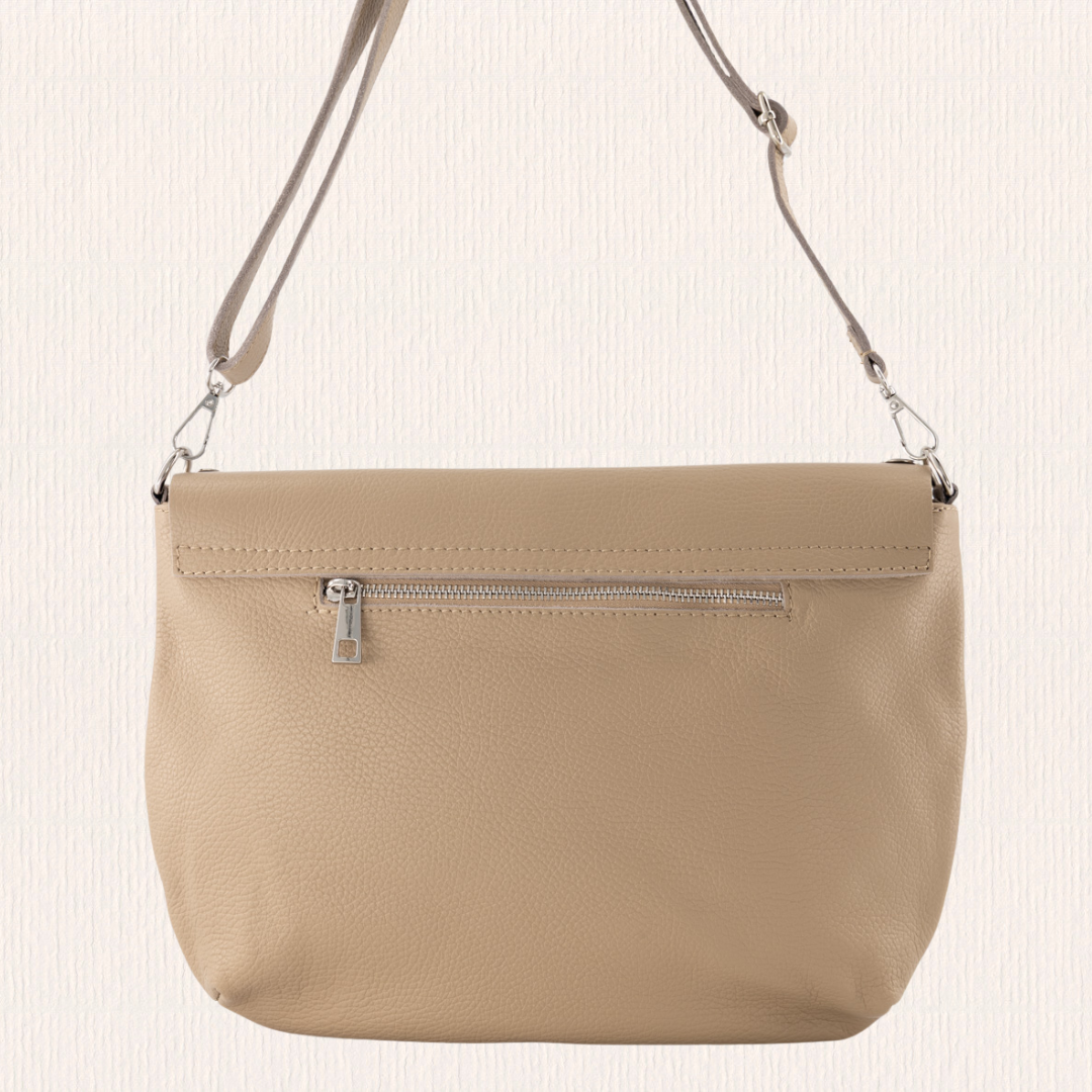 Leren crossbodybag taupe