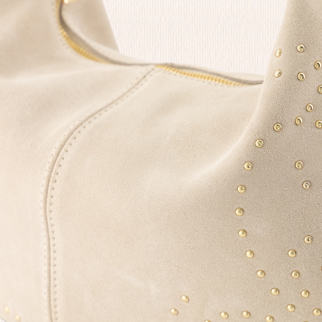 Schouder- en crossbodytas met studs crème