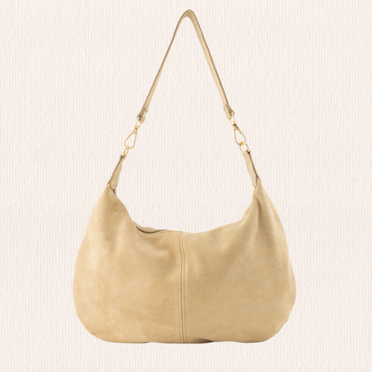 Scouder- en crossbodytas met studs beige