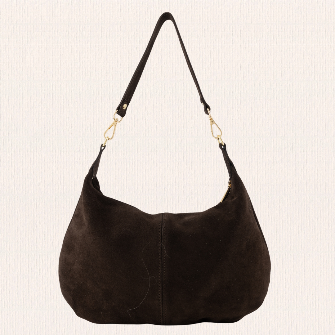 Schouder- en crossbodytas met studs donkerbruin