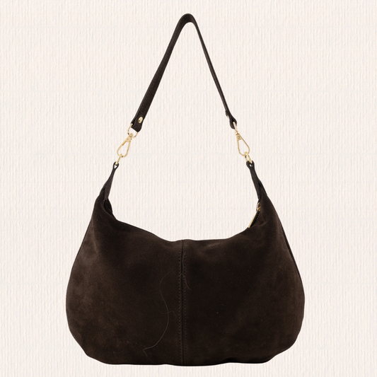 Scouder- en crossbodytas met studs donkerbruin