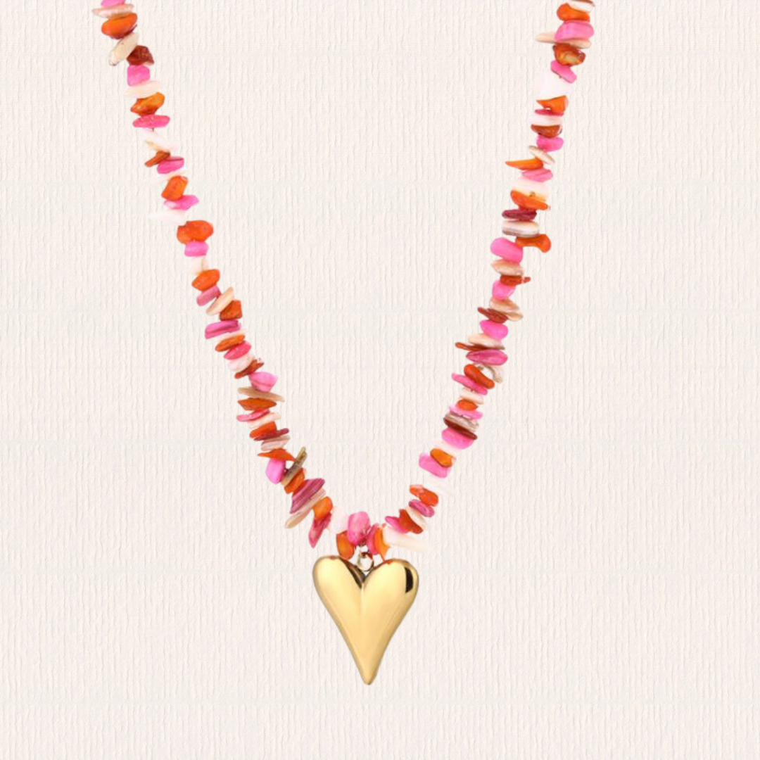 Roze kralenketting met hart