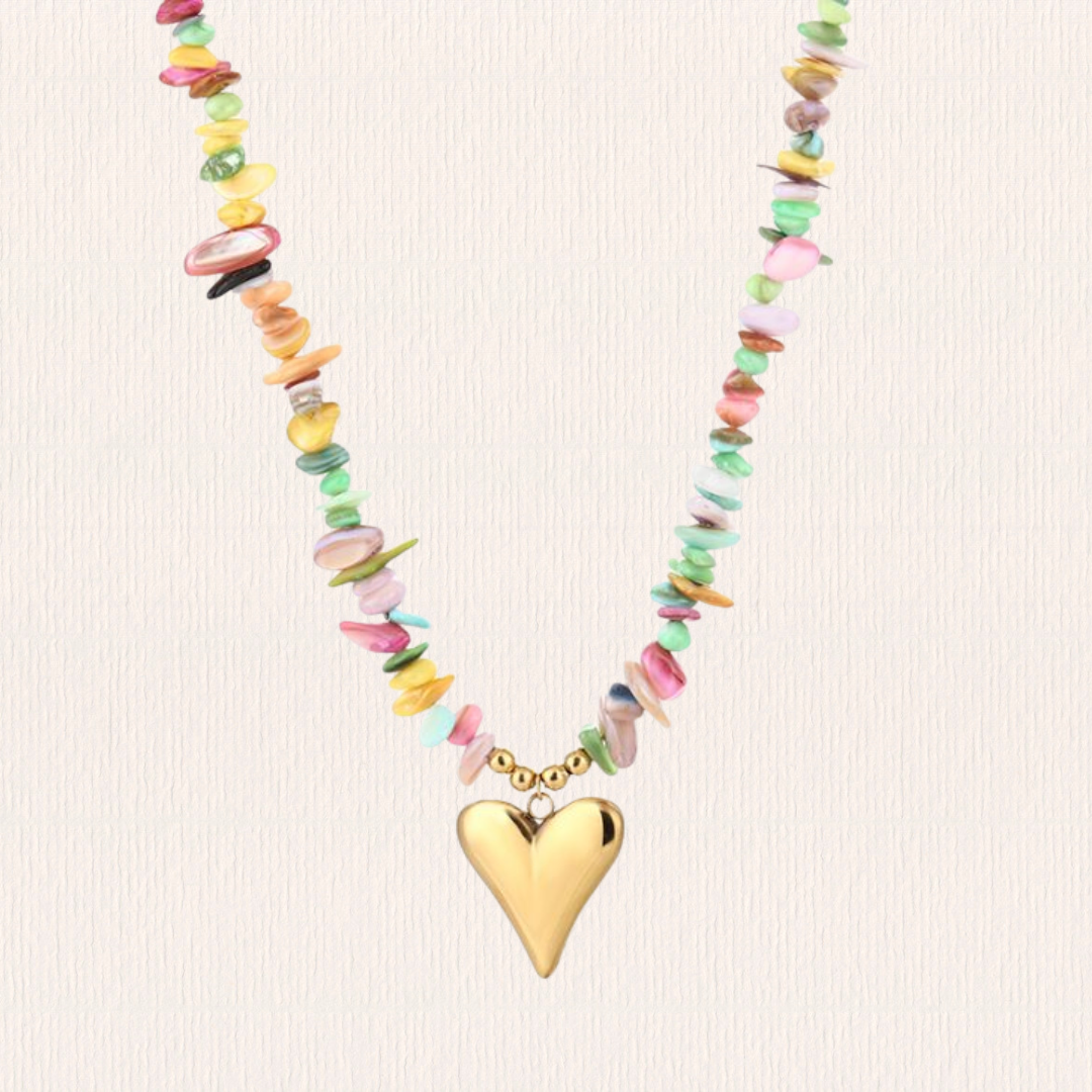 Meerkleurige  kralenketting met hart