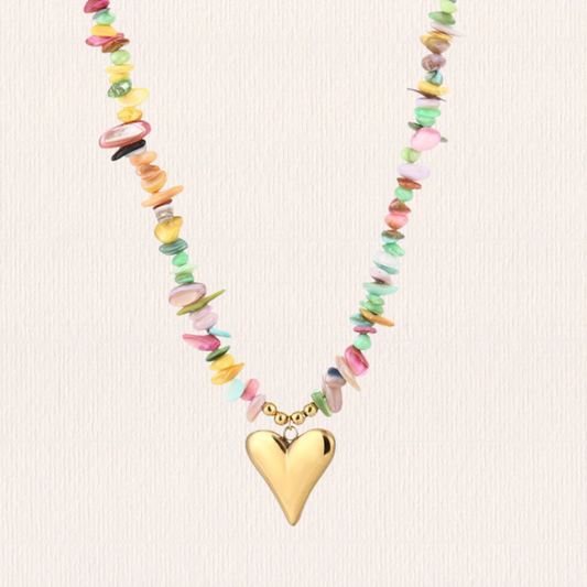Meerkleurige  kralenketting met hart