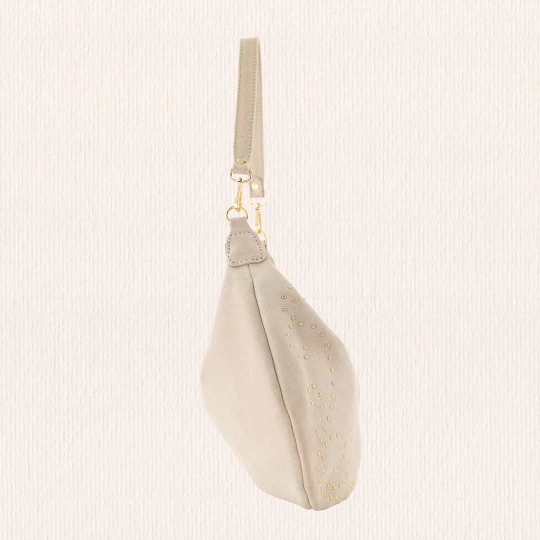 Schouder- en crossbodytas met studs crème