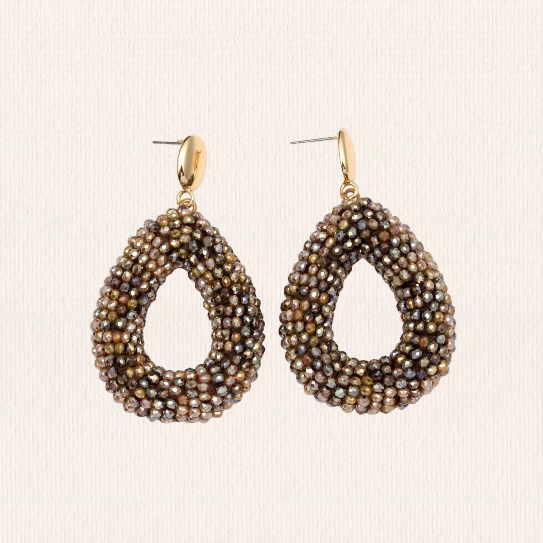 Bruine ovale glitter oorbellen