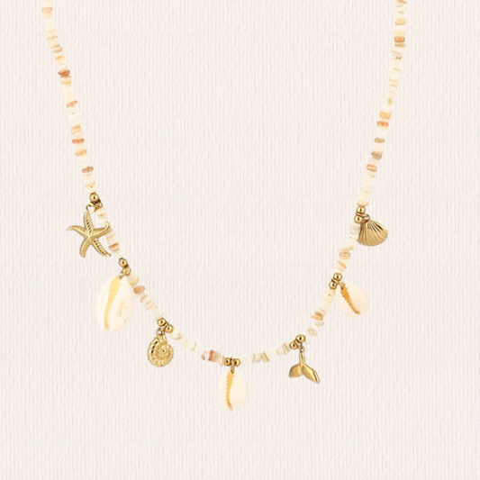 Beige kralenketting zeethema