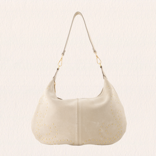 Schouder- en crossbodytas met studs crème