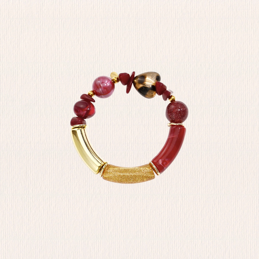 Onregelmatige kralenarmband hart - rood