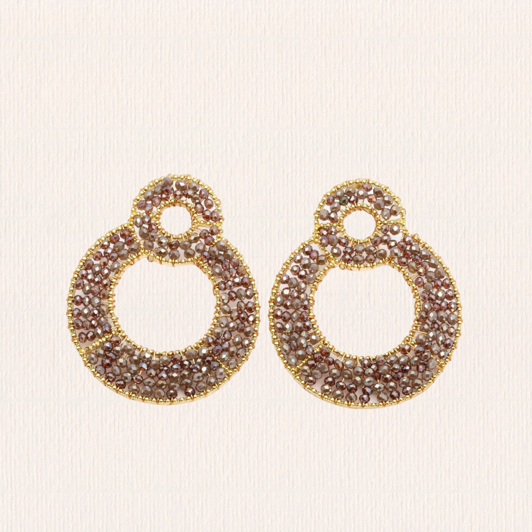 Bruine ronde glitter oorbellen