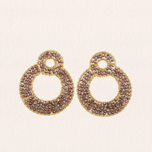 Bruine ronde glitter oorbellen