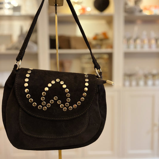 Donkerbruine schoudertas met studs