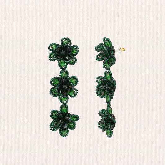 Bloemen oorbellen glitter groen
