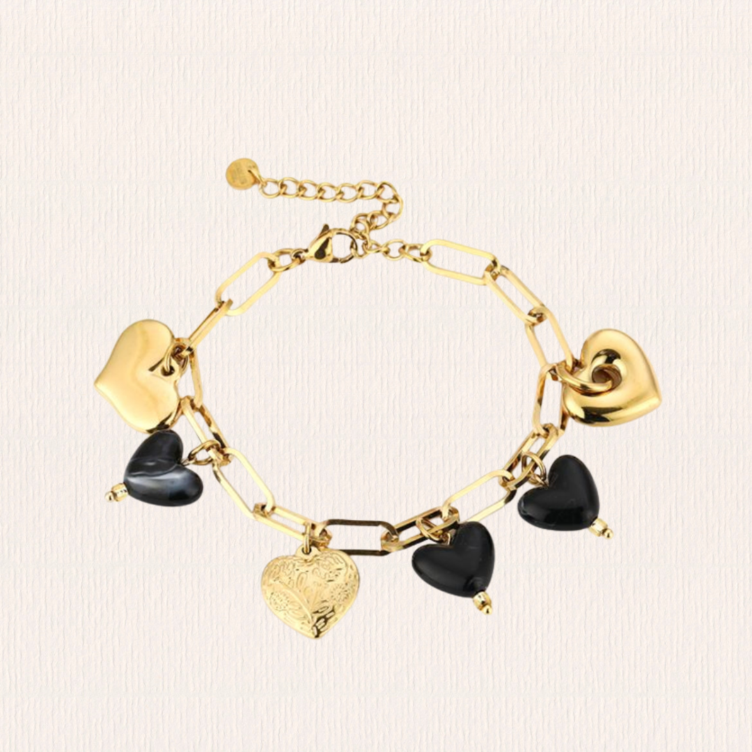 Bedelarmbandje hartjes zwart