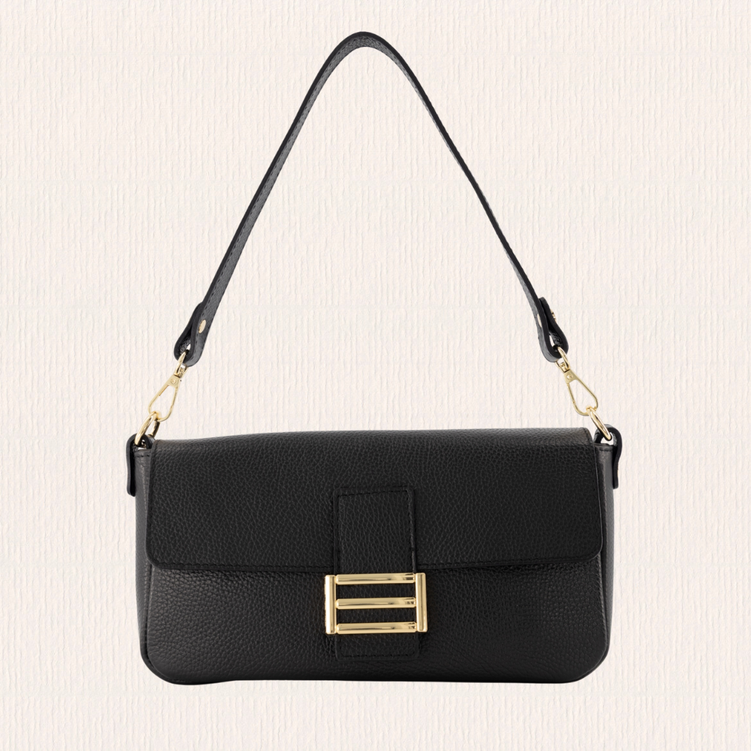 Leren handtas met gouden detail zwart