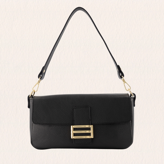 Leren handtas met gouden detail zwart