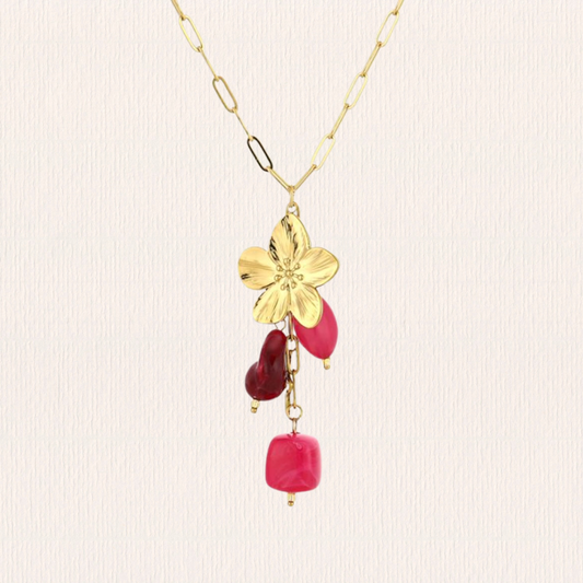 Bedelketting  bloem roze