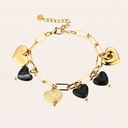Hartjes bedelarmband zwart
