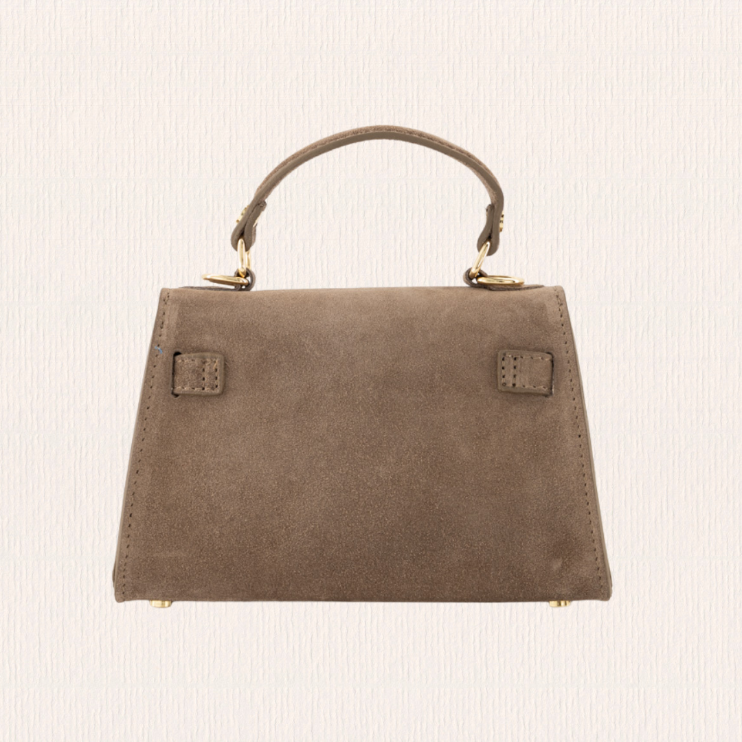Leren handtas suéde taupe