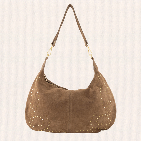 Schouder - en crossbodytas met studs taupe