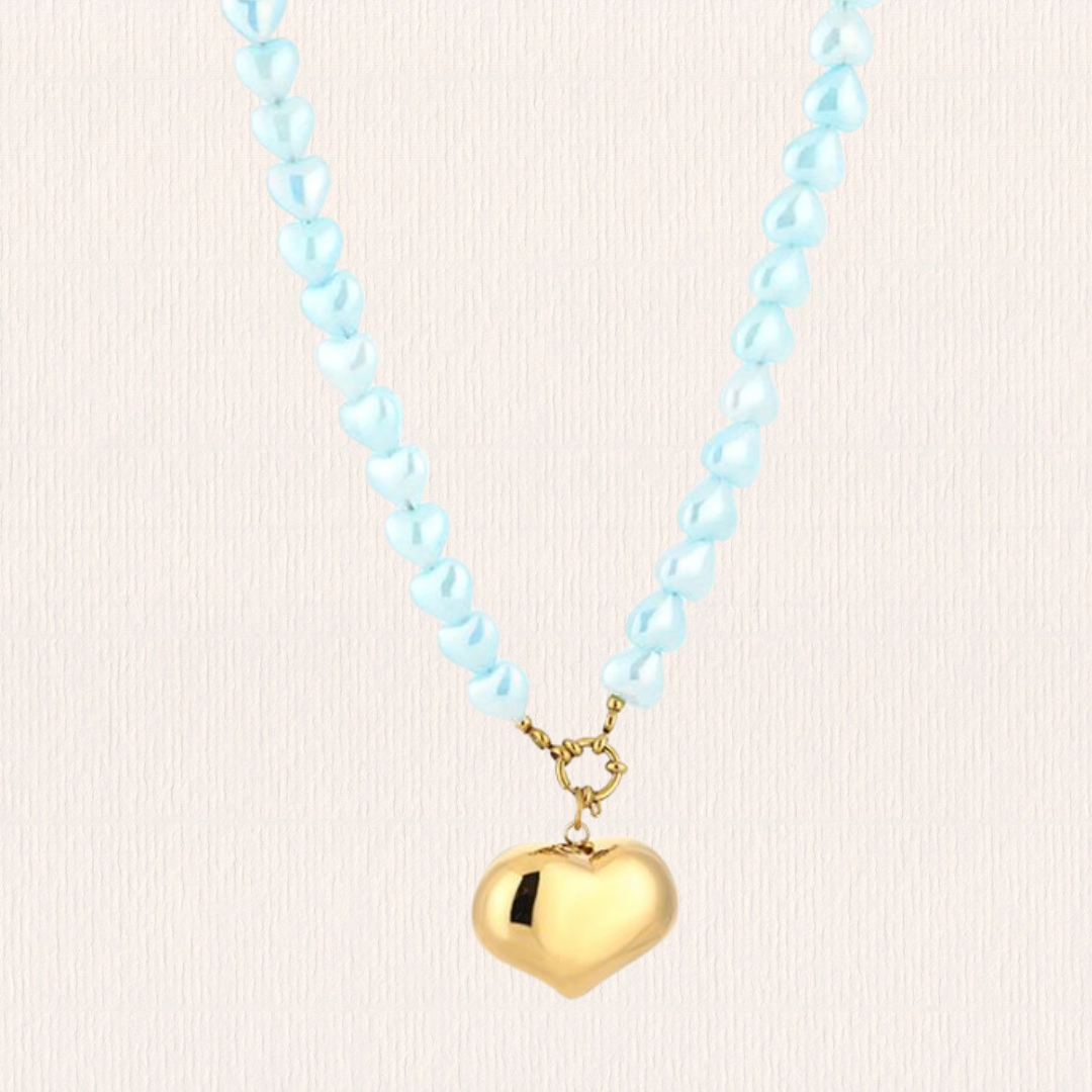 Hartjes ketting met bedel blauw