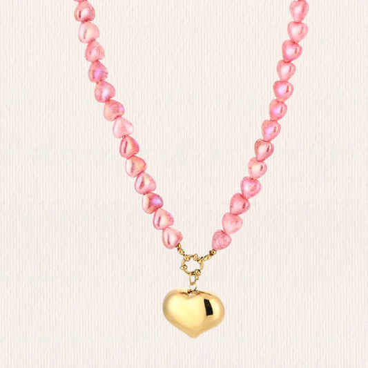 Hartjes ketting met bedel roze