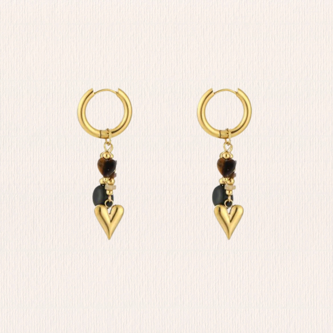 Lange hartjes natuursteenoorbellen - zwart