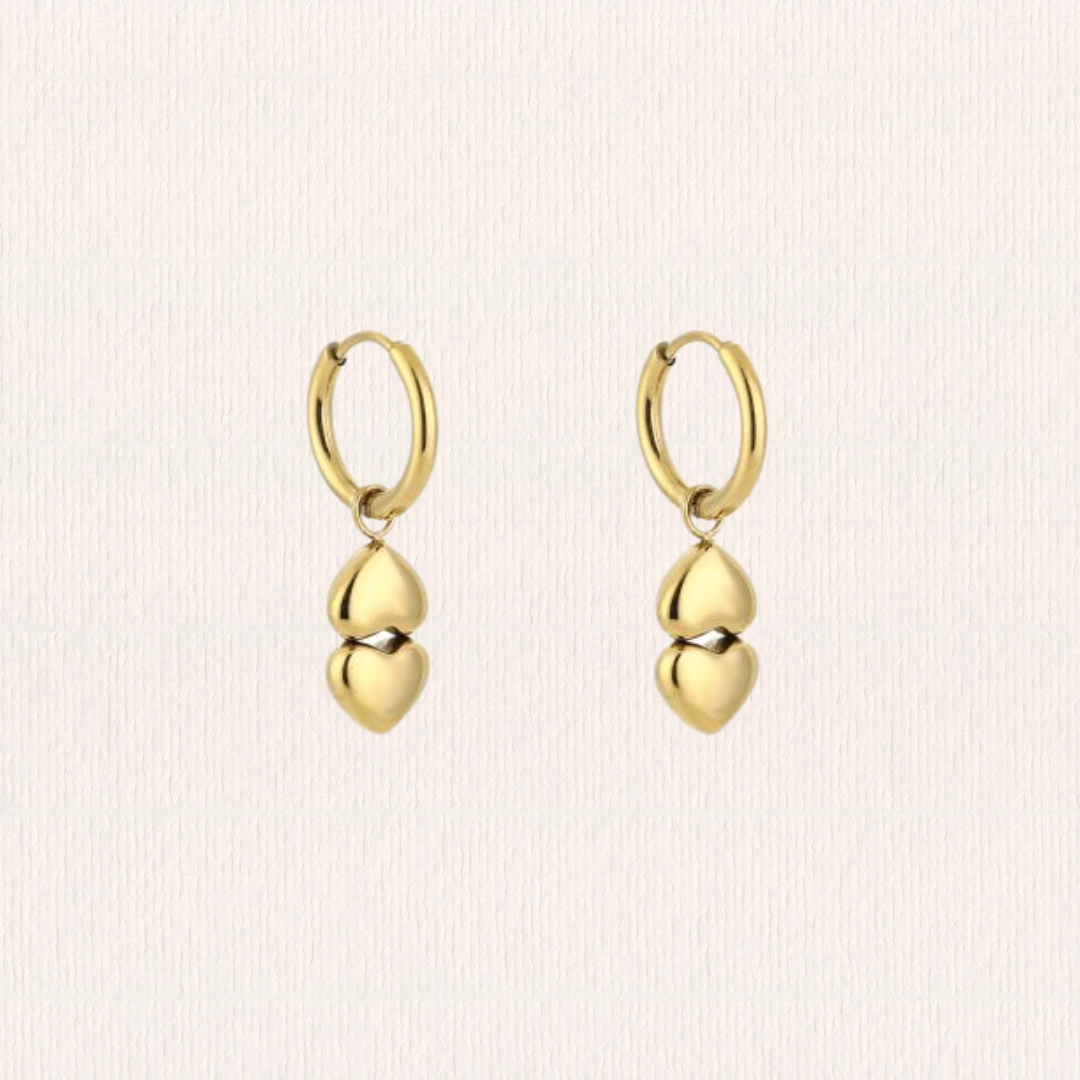 Oorbellen dubbel hartje mini