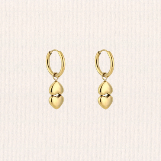 Oorbellen dubbel hartje mini