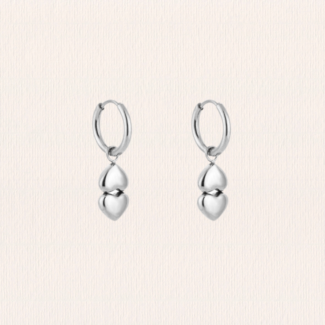 Oorbellen dubbel hartje mini