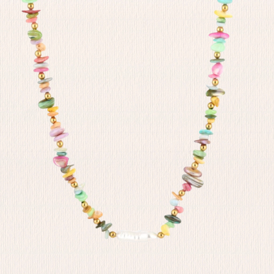 Schelpenketting met parelbedel meerkleurig