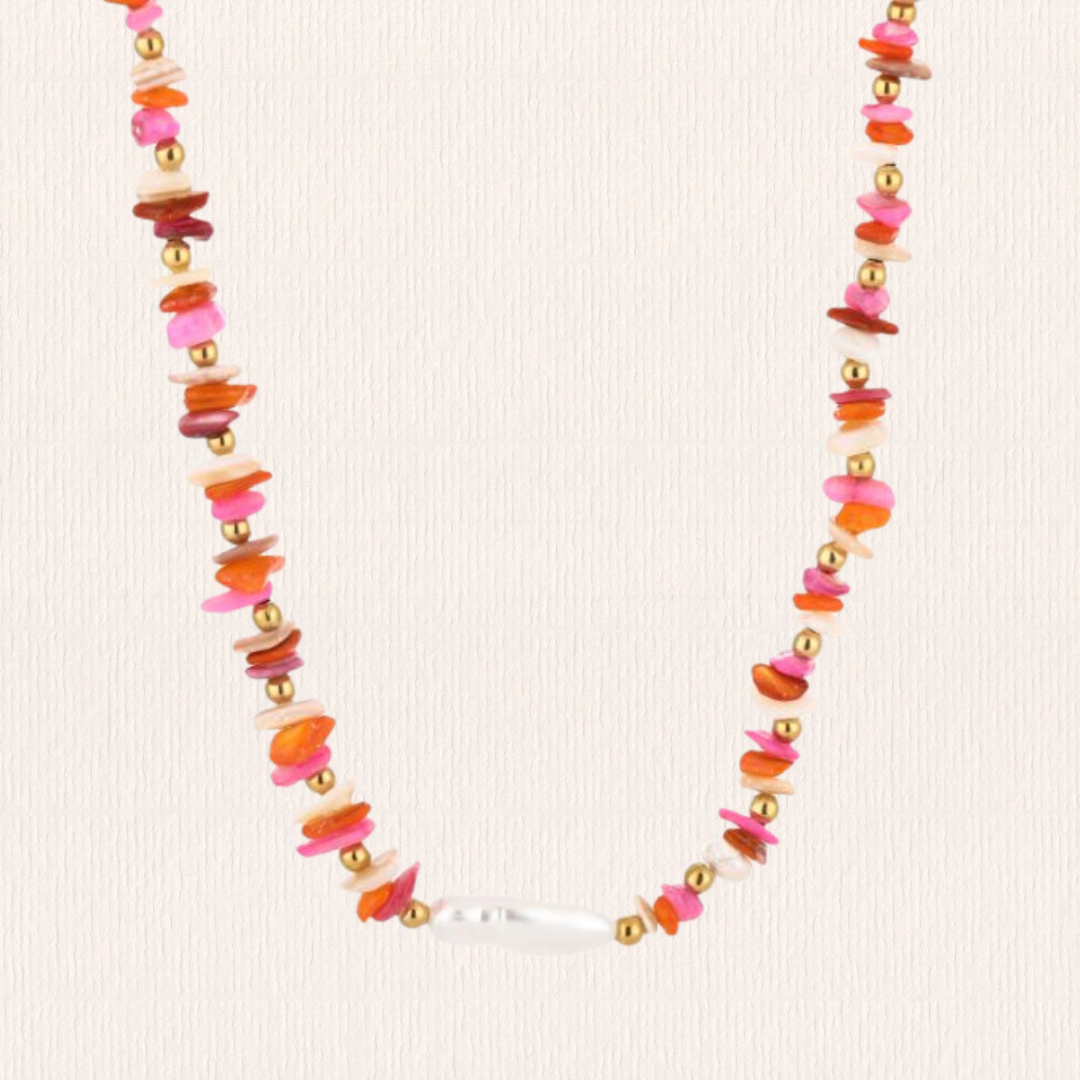 Schelpenketting met parelbedel roze