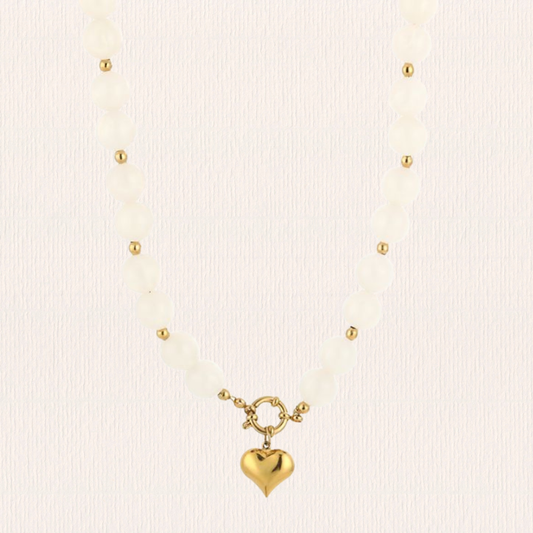 Ronde kraal hartjesketting wit