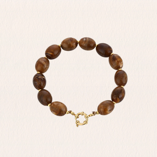 Kralenarmband acryl ovaal bruin