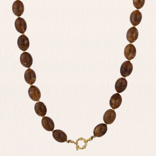 Acryl kralenketting ovaal bruin