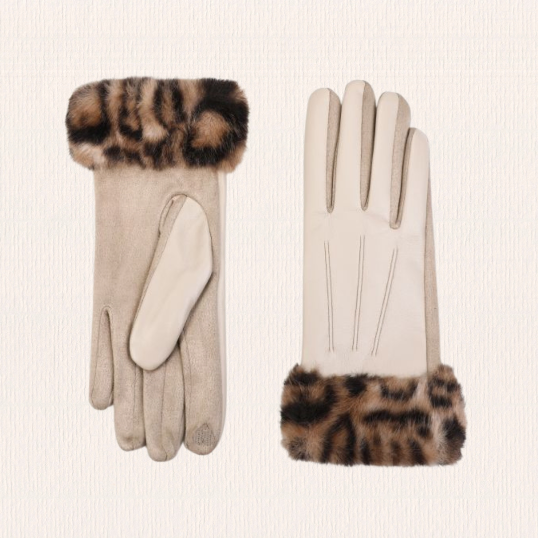 Panterprint handschoenen beige