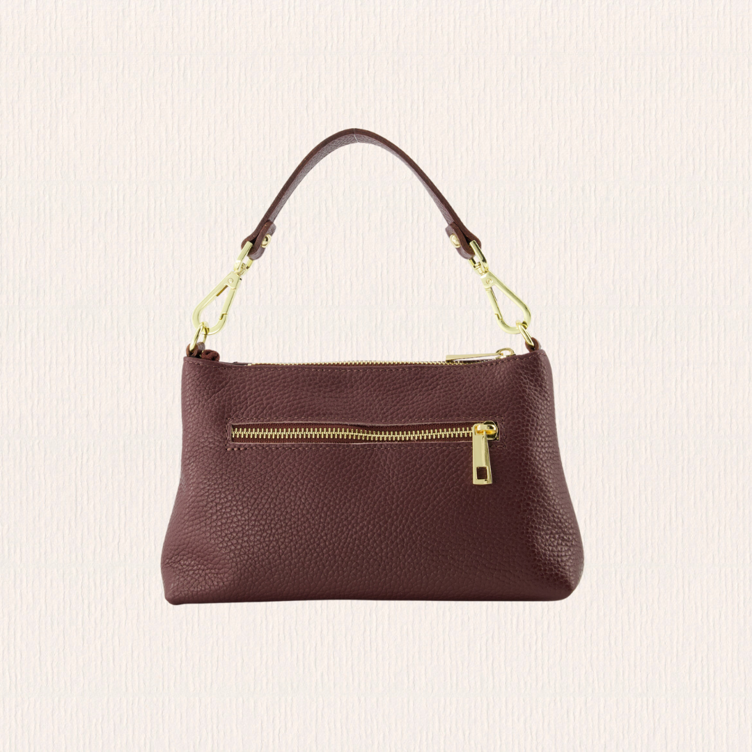 Bordeaux leren schoudertas met knoopdetail