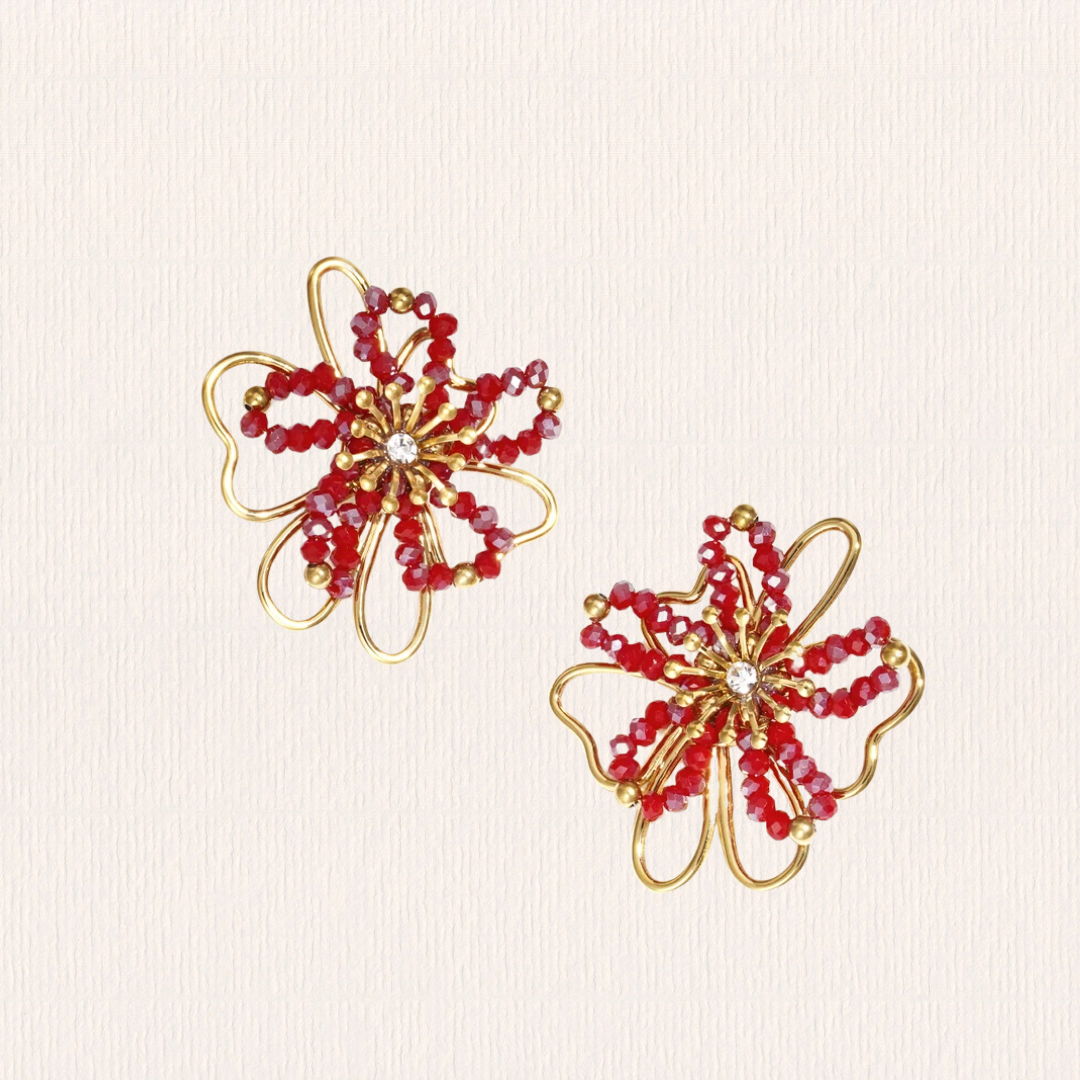 Rode bloemen oorbellen