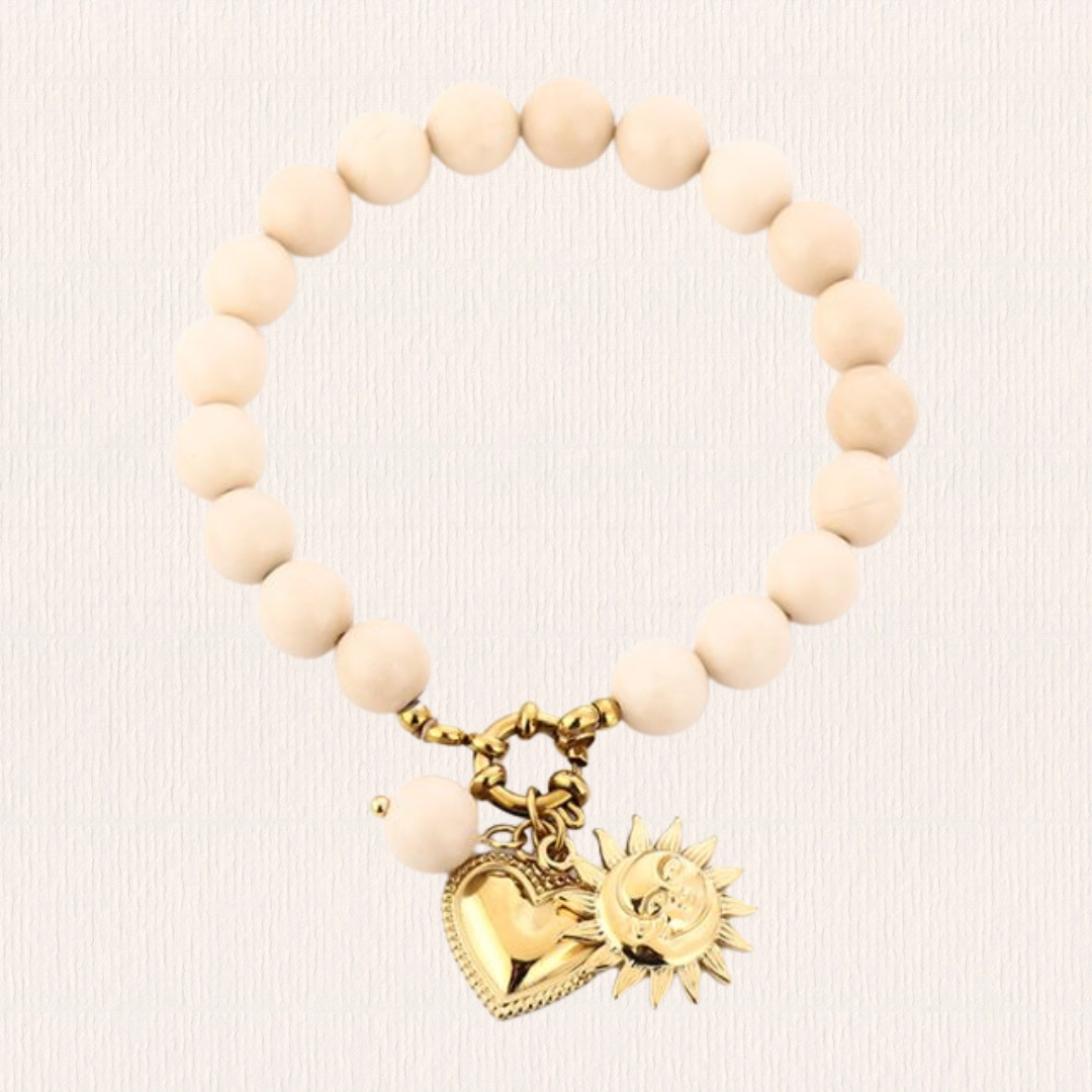 Kralenarmband met bedels - beige