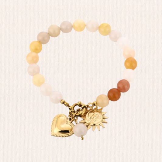 Kralenarmband met bedels - oranje beige