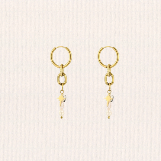 Parel natuursteenoorbellen - gespikkeld