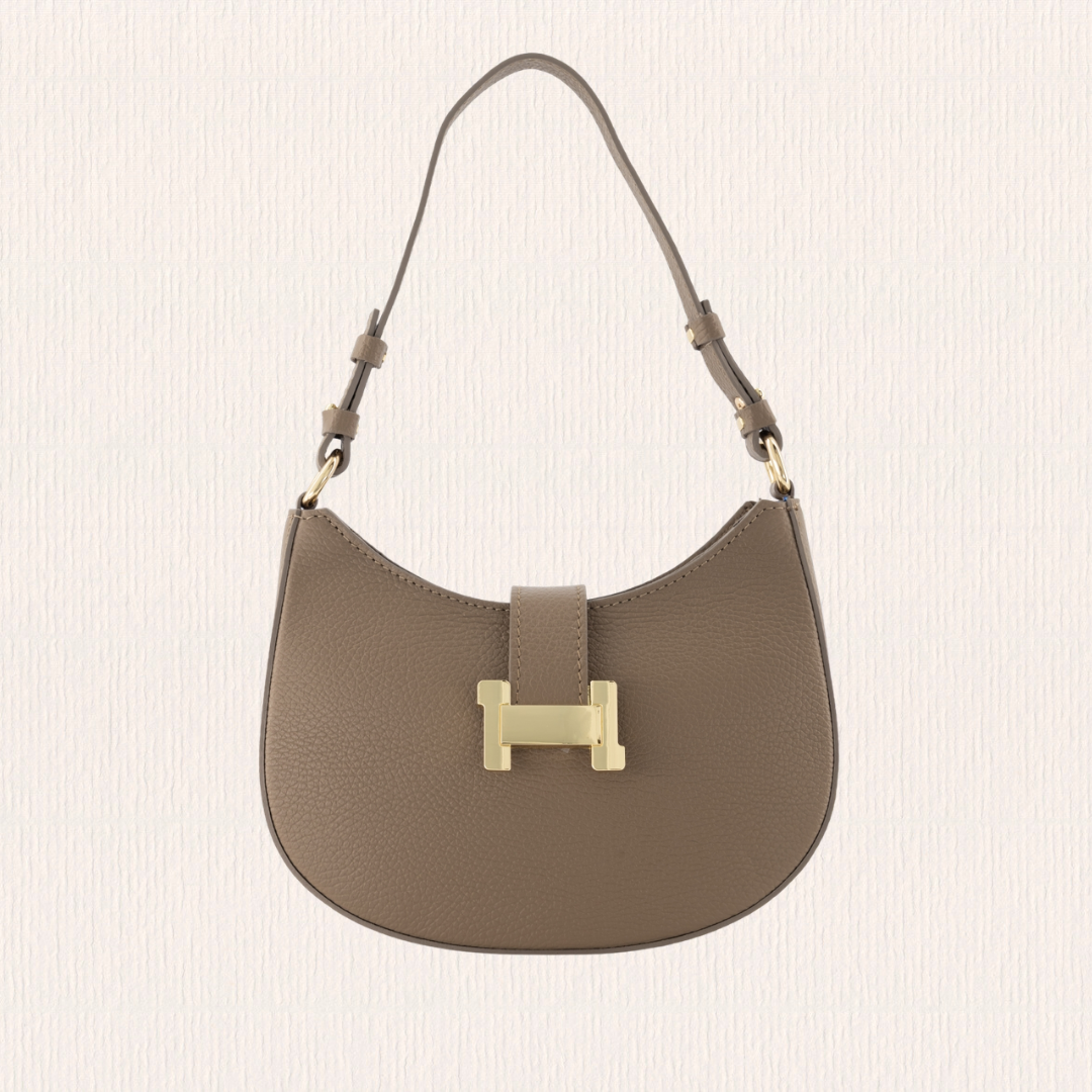 Taupe handtas met gouden hardware