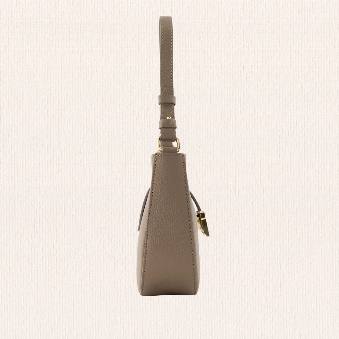 Taupe handtas met gouden hardware