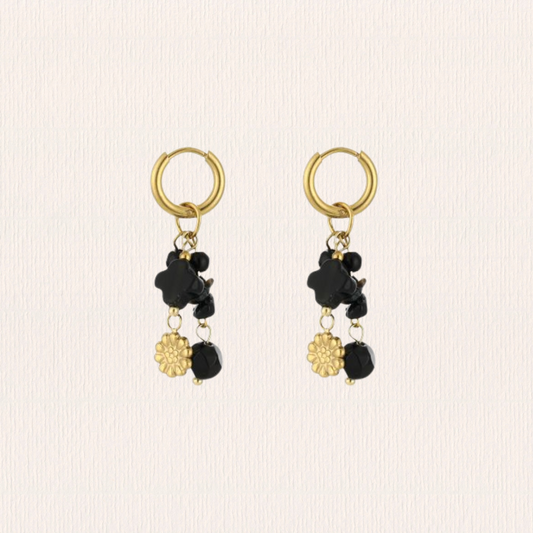 Bloemen natuursteenoorbellen - zwart