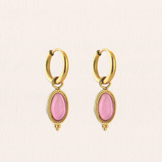 Natuursteen oorbellen creolen - roze