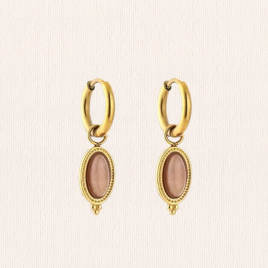 Natuursteen oorbellen creolen - beige